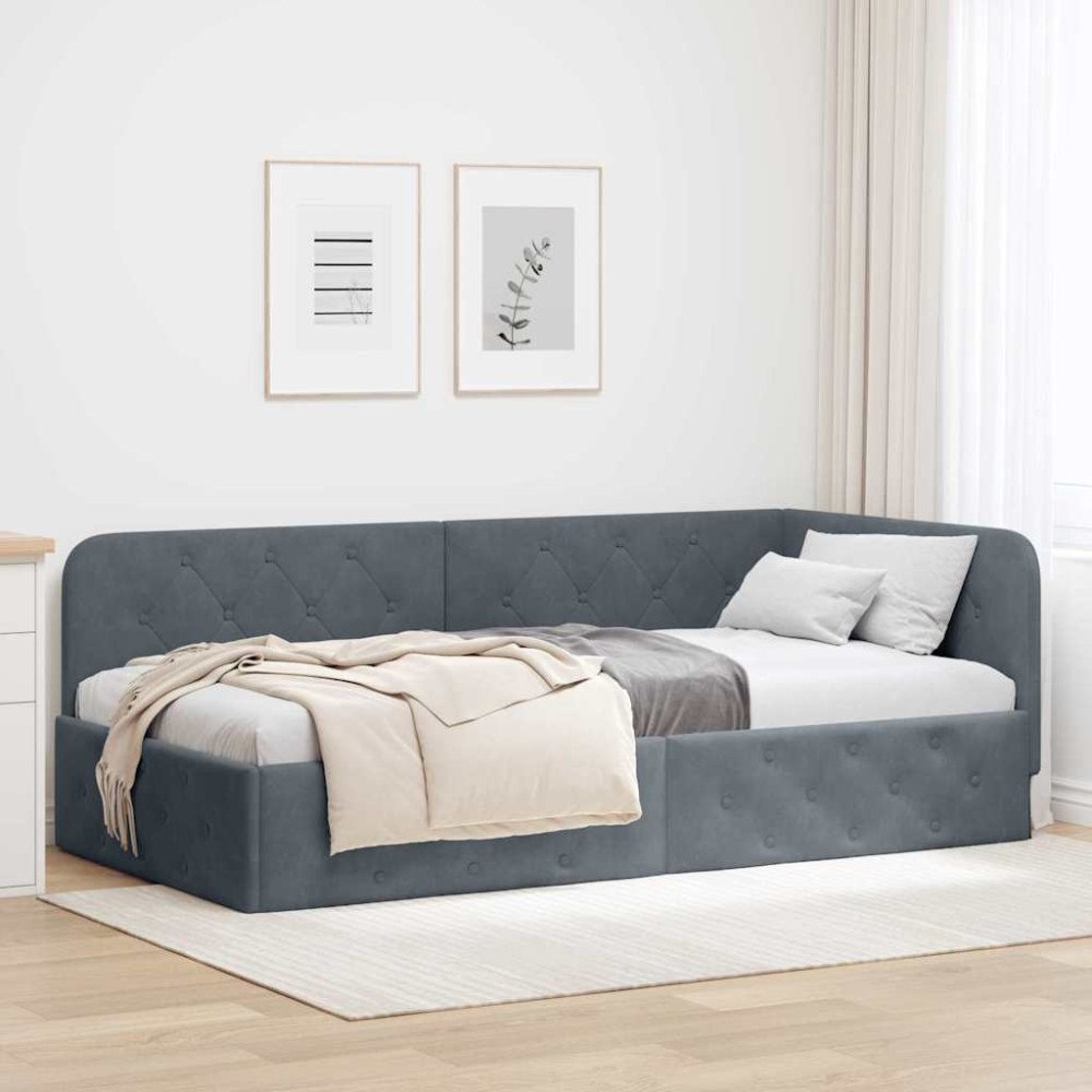 vidaXL Hörn Sängram Mörkgrå 90 x 190 cm Sammet