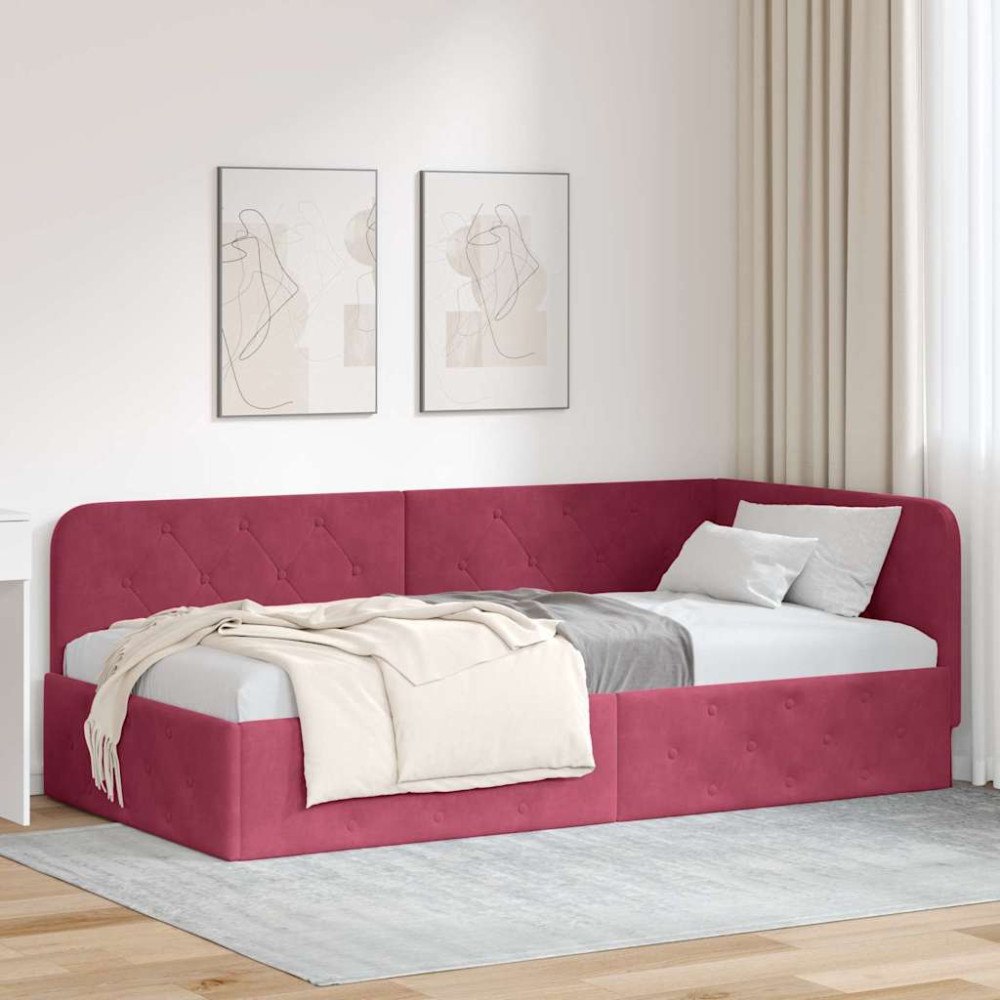 vidaXL Hörn Sängram Vinröd 90 x 200 cm Sammet