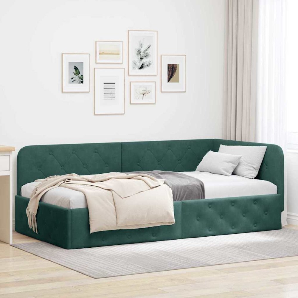 vidaXL Hörn Sängram Mörkgrön 100 x 200 cm Sammet
