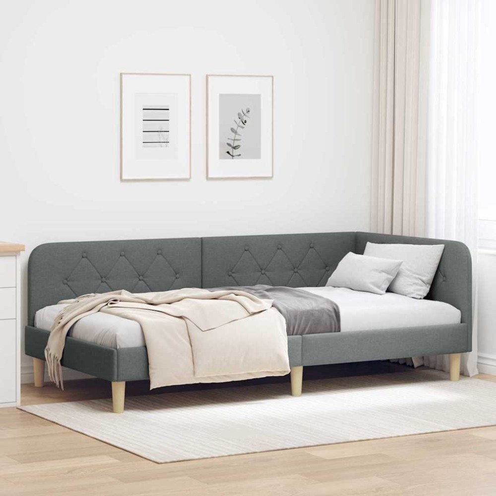 vidaXL Hörn Sängram Mörkgrå 90 x 190 cm tyg