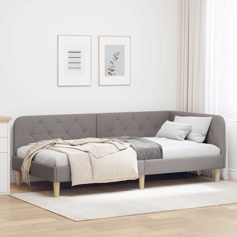 vidaXL Hörn Sängram Taupe 90 x 190 cm tyg