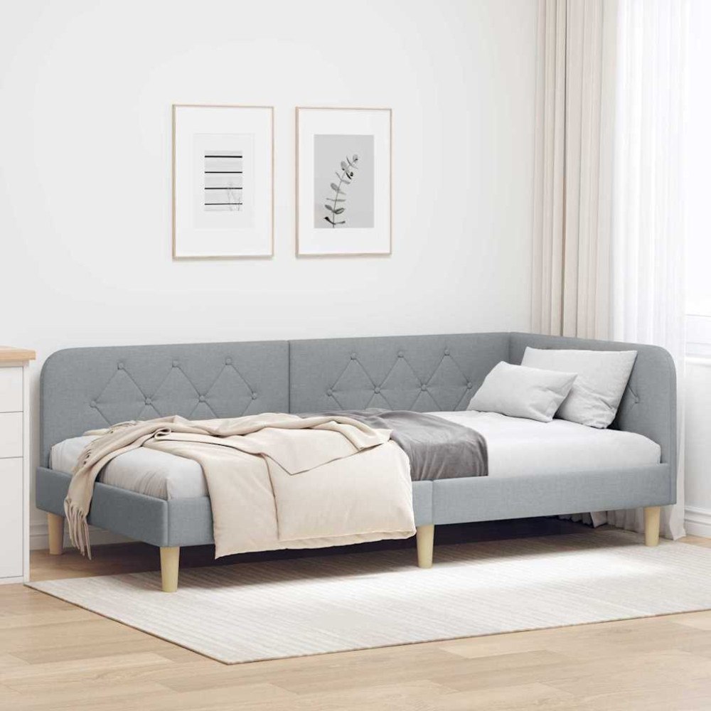 vidaXL Hörn Sängram Ljusgrå 90 x 200 cm tyg