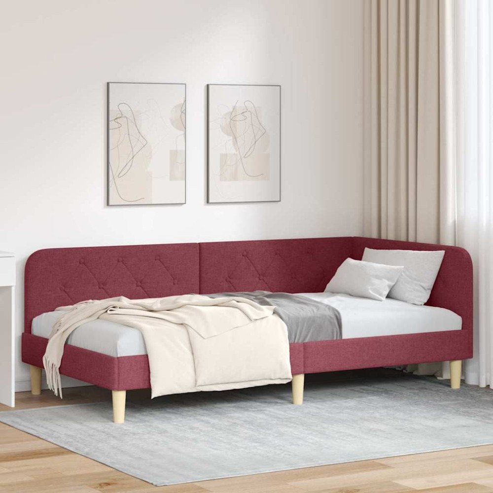 vidaXL Hörn Sängram Vinröd 90 x 200 cm tyg