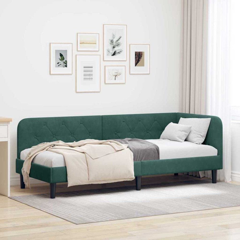 vidaXL Hörn Sängram Mörkgrön 80 x 200 cm Sammet
