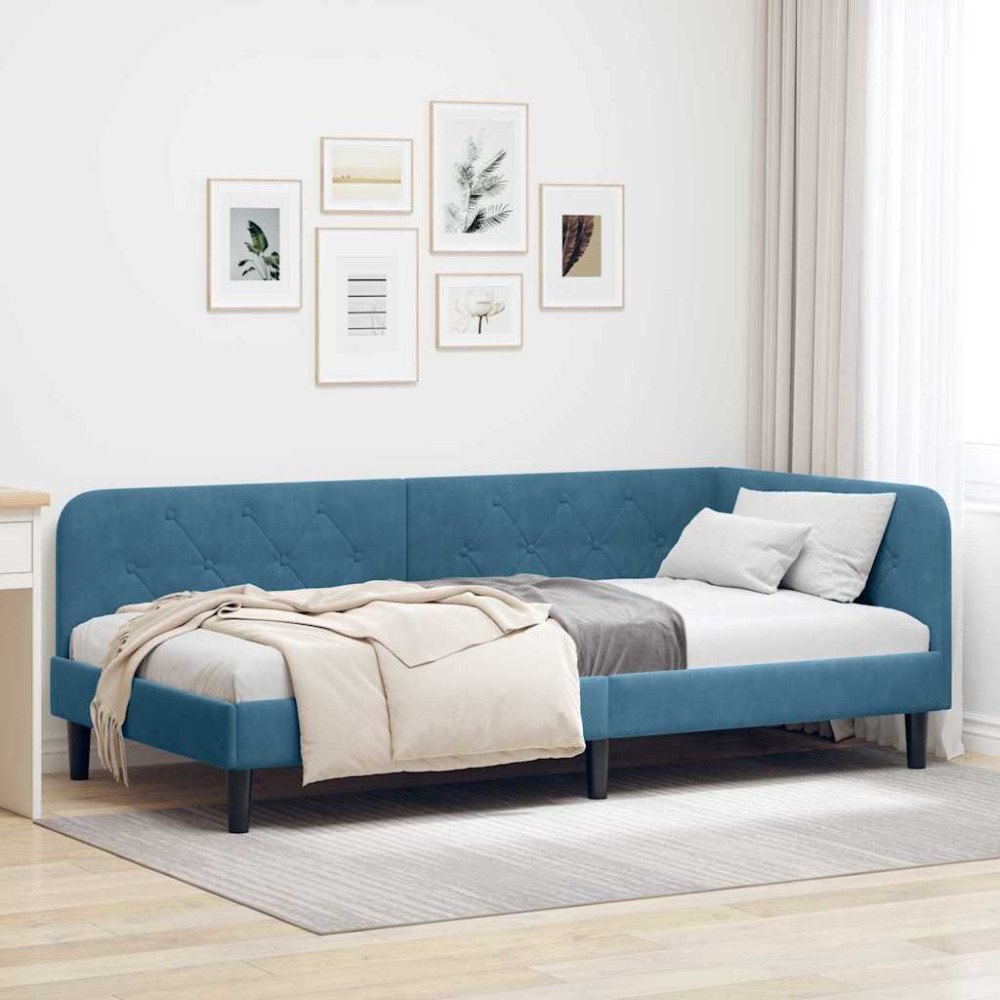 vidaXL Hörn Sängram Blå 90 x 190 cm Sammet