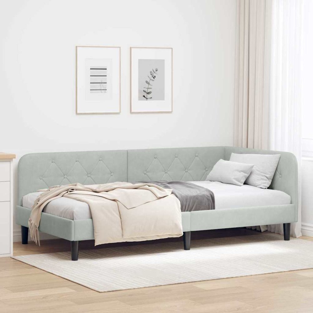 vidaXL Hörn Sängram Ljusgrå 90 x 190 cm Sammet