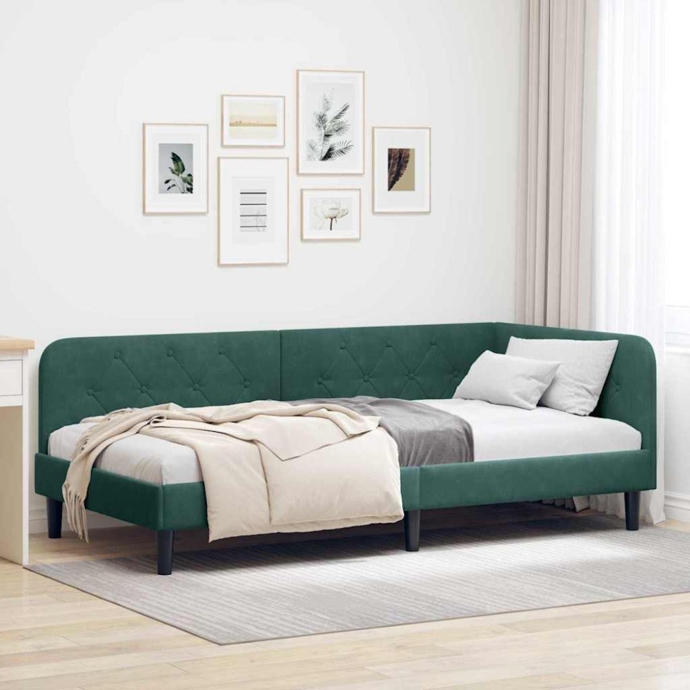 vidaXL Hörn Sängram Mörkgrön 90 x 190 cm Sammet