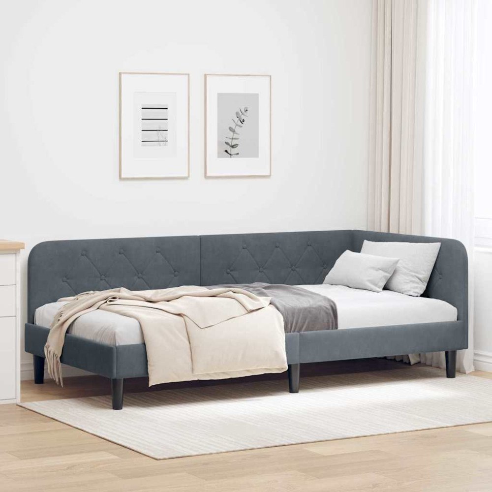 vidaXL Hörn Sängram Mörkgrå 90 x 200 cm Sammet