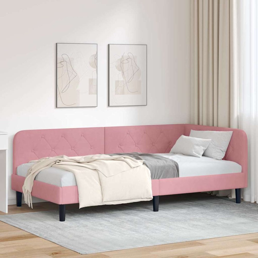 vidaXL Hörn Sängram Rosa 90 x 200 cm Sammet