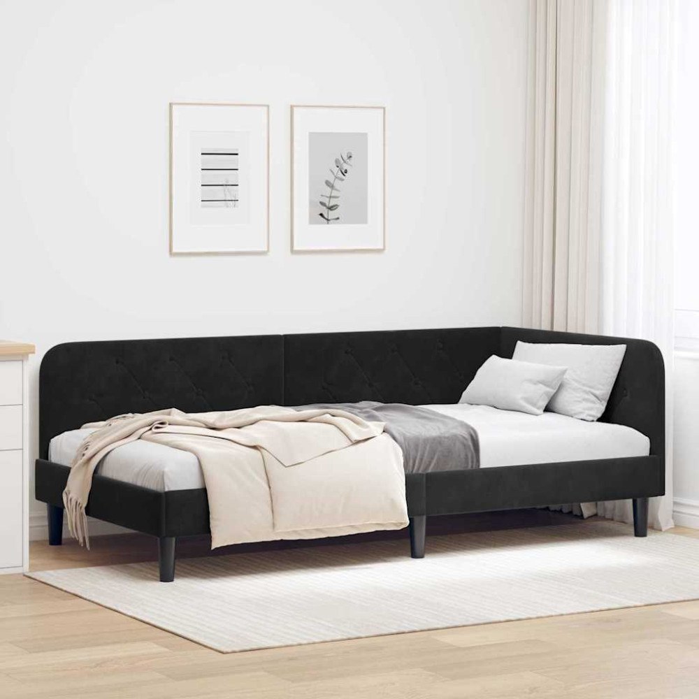 vidaXL Hörn Sängram Svart 90 x 200 cm Sammet