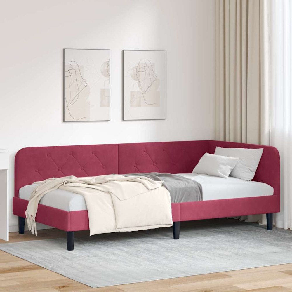 vidaXL Hörn Sängram Vinröd 100 x 200 cm Sammet