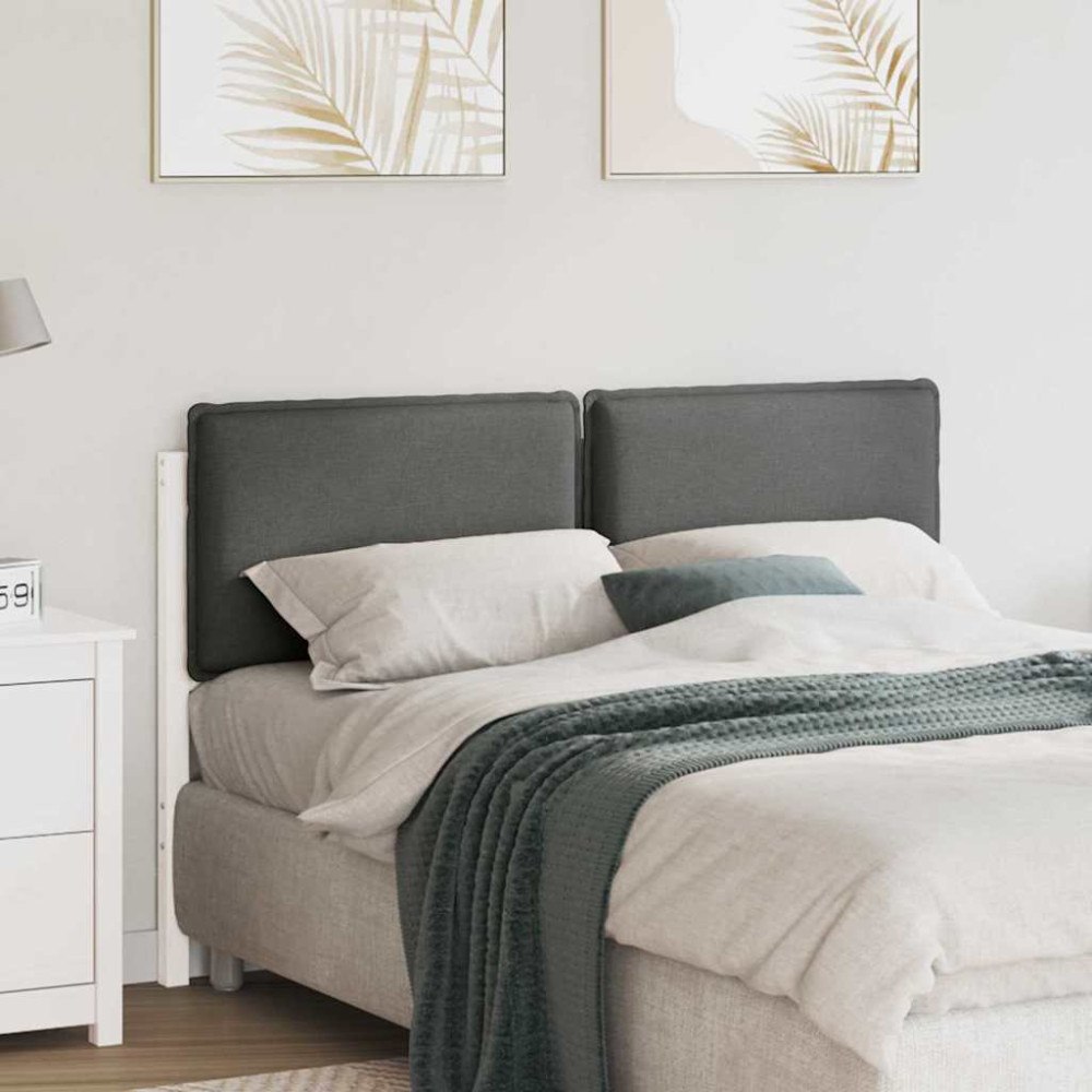 vidaXL Klädd sänggavel Vit och ljusgrå 135 cm Massiv furu