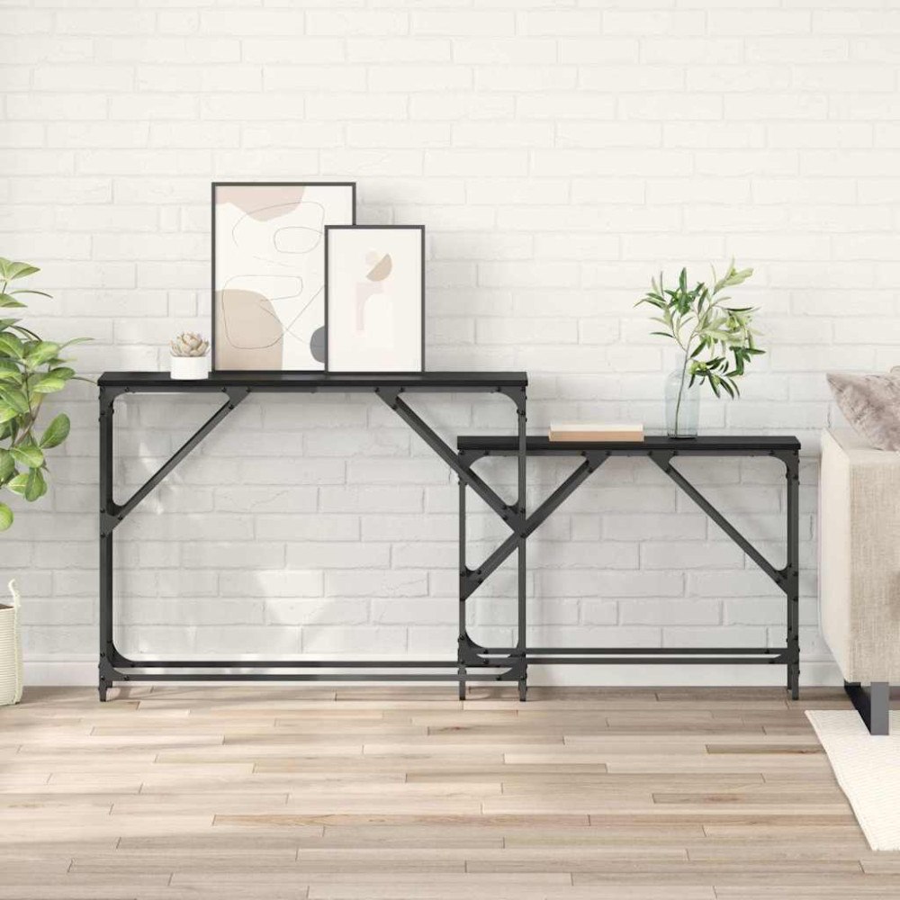 vidaXL Konsolbord 2 pcs Svart Ek 100 x 28 x 75 cm Konstruerat trä