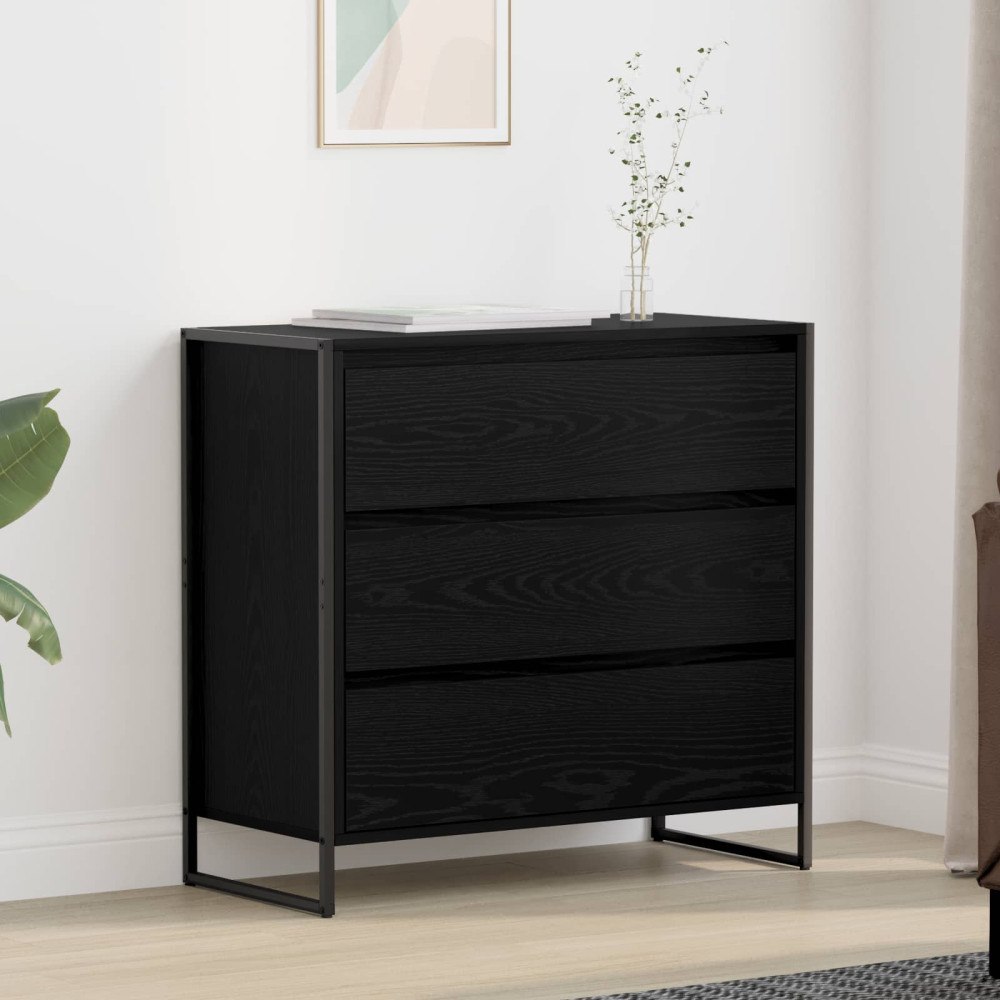 vidaXL Sideboard med låda Svart Ek 79 x 36 x 75.5 cm Konstruerat trä