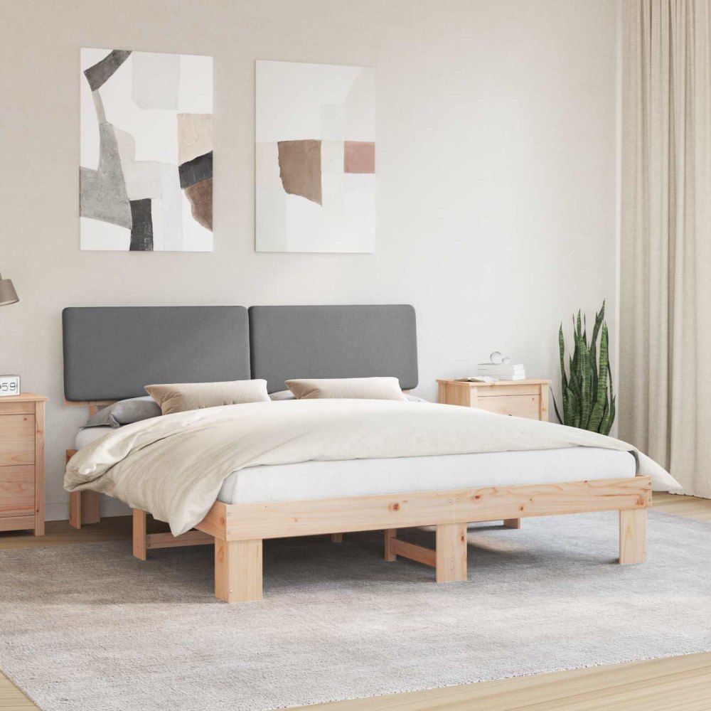 vidaXL Sängram med Klädd Huvudgavel Ljusgrå 200 x 200 cm Massiv furu