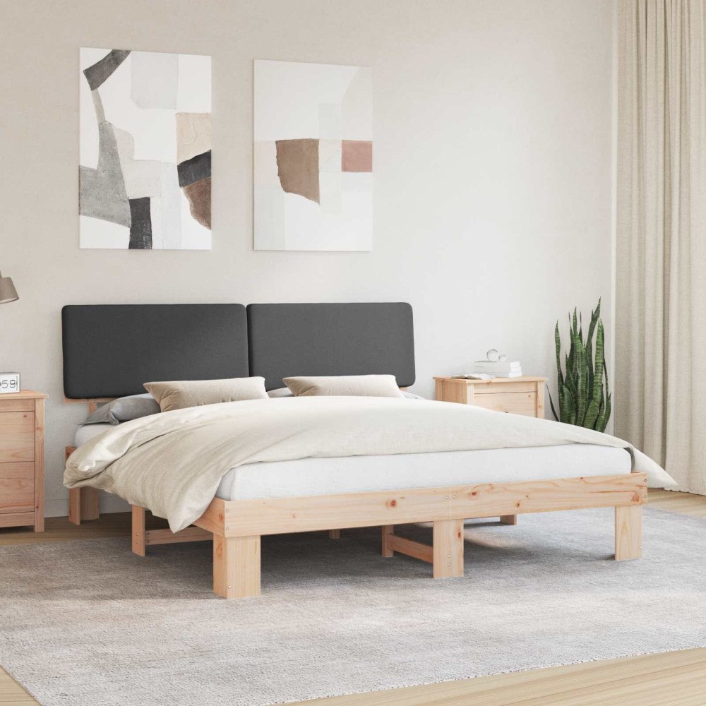 vidaXL Sängram med Klädd Huvudgavel Mörkgrå 200 x 200 cm Massiv furu