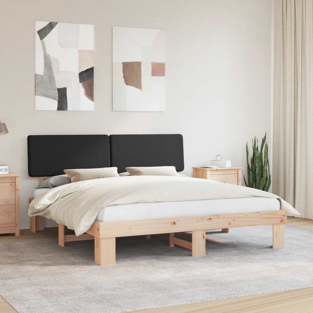 vidaXL Sängram med Klädd Huvudgavel Svart 200 x 200 cm Massiv furu