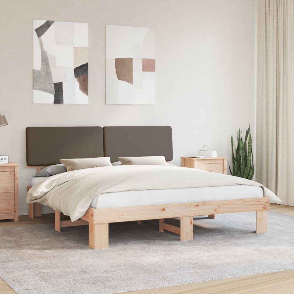 vidaXL Sängram med Klädd Huvudgavel Taupe 200 x 200 cm Massiv furu