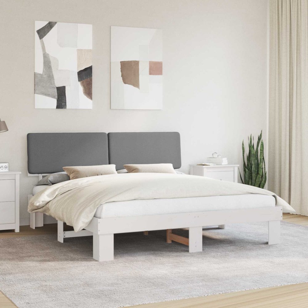 vidaXL Sängram med Klädd Huvudgavel Ljusgrå 200 x 200 cm Massiv furu
