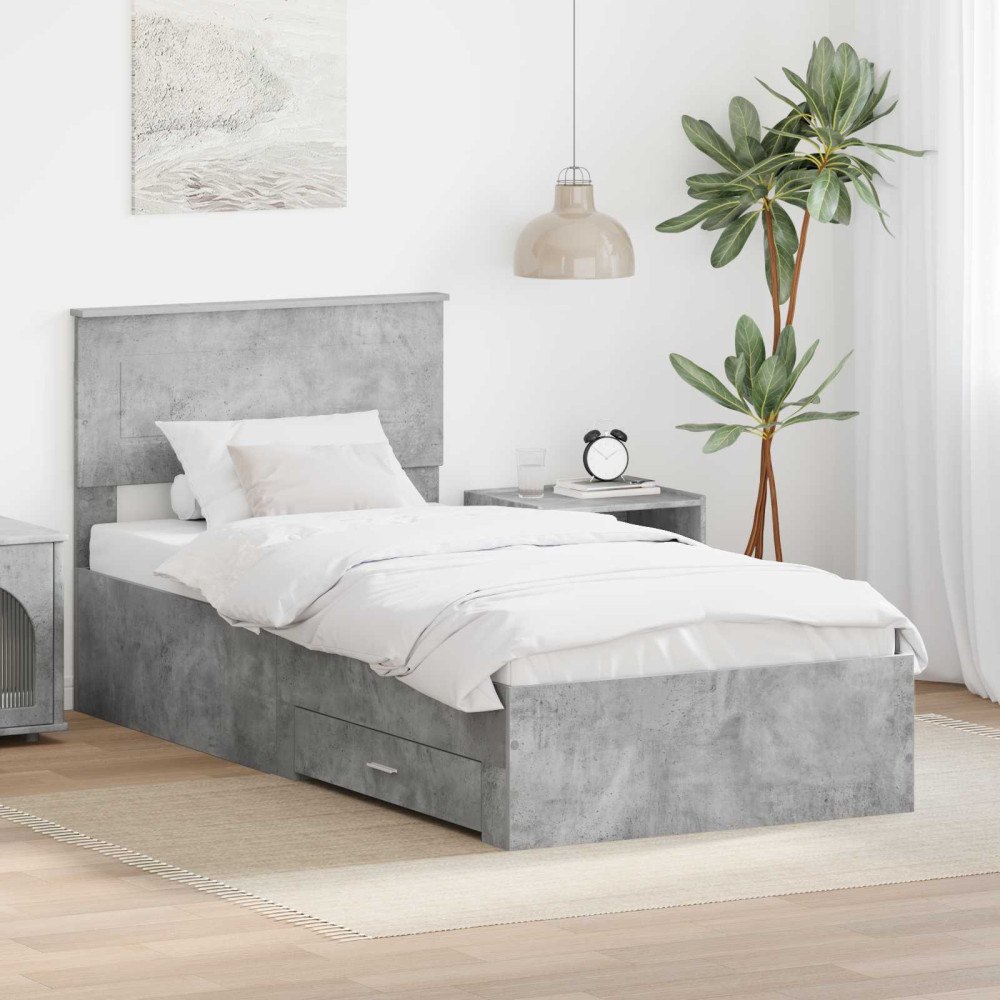 vidaXL Sängram Betong Grå och Silver 75 x 190 cm Konstruerat trä