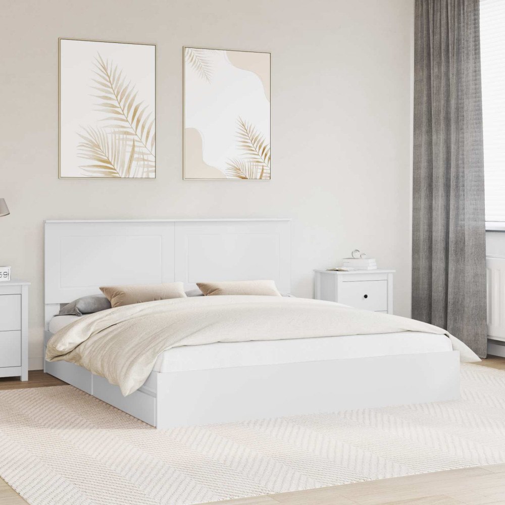 vidaXL Förvaringssäng med låda Vit 200 x 200 cm Konstruerat trä