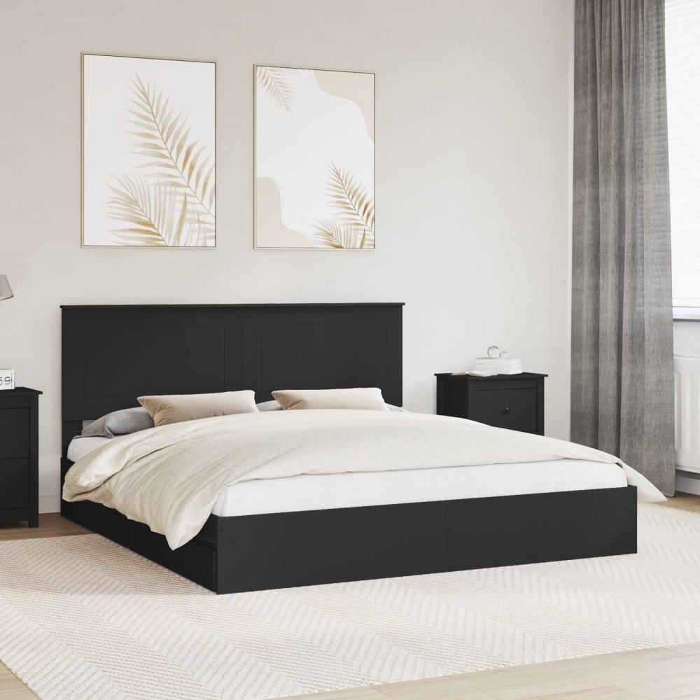 vidaXL Förvaringssäng med låda Svart 200 x 200 cm Konstruerat trä