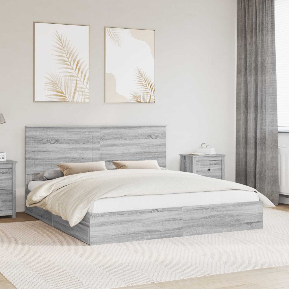 vidaXL Förvaringssäng med låda Grå Sonoma 200 x 200 cm Konstruerat trä