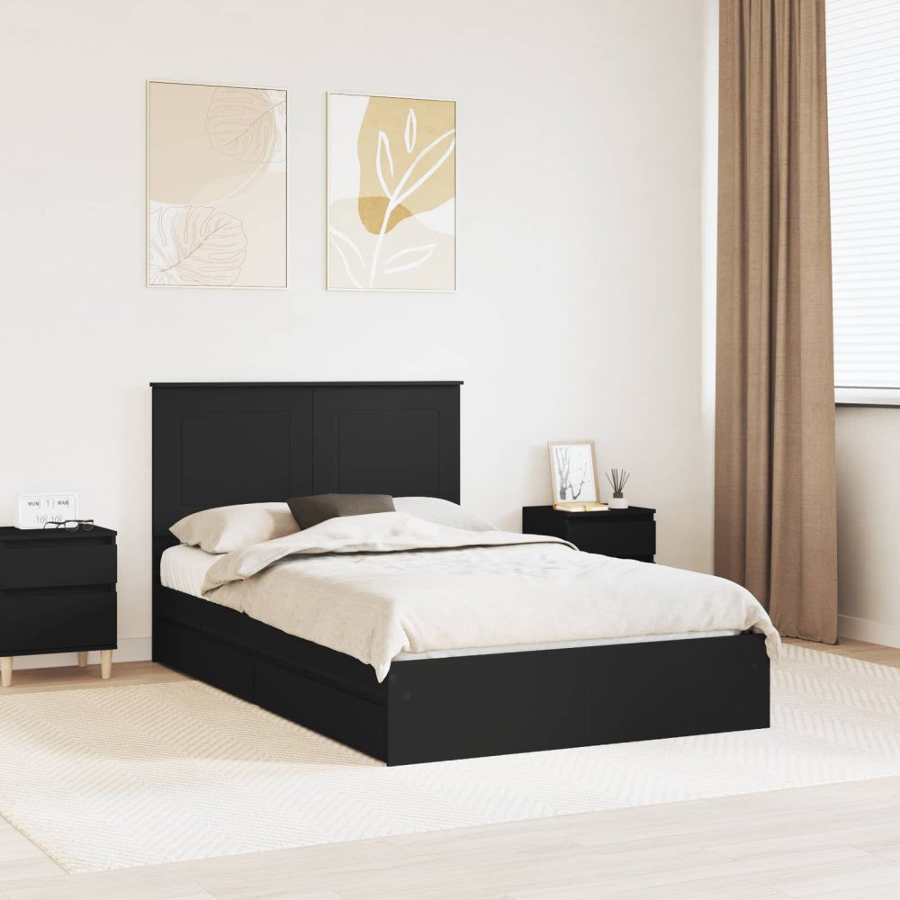vidaXL Förvaringssäng med låda Svart 135 x 190 cm Konstruerat trä