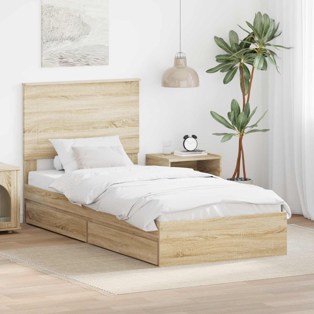 vidaXL Förvaringssäng med låda Sonoma-ek 100 x 200 cm Konstruerat trä