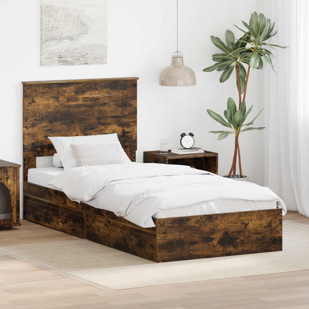 vidaXL Förvaringssäng med låda Rökt ek 100 x 200 cm Konstruerat trä