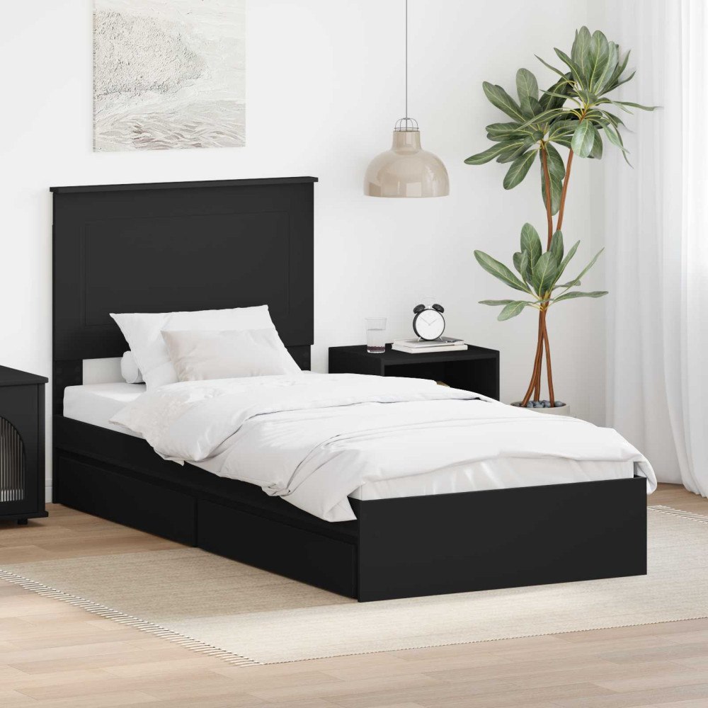 vidaXL Förvaringssäng med låda Svart 90 x 190 cm Konstruerat trä