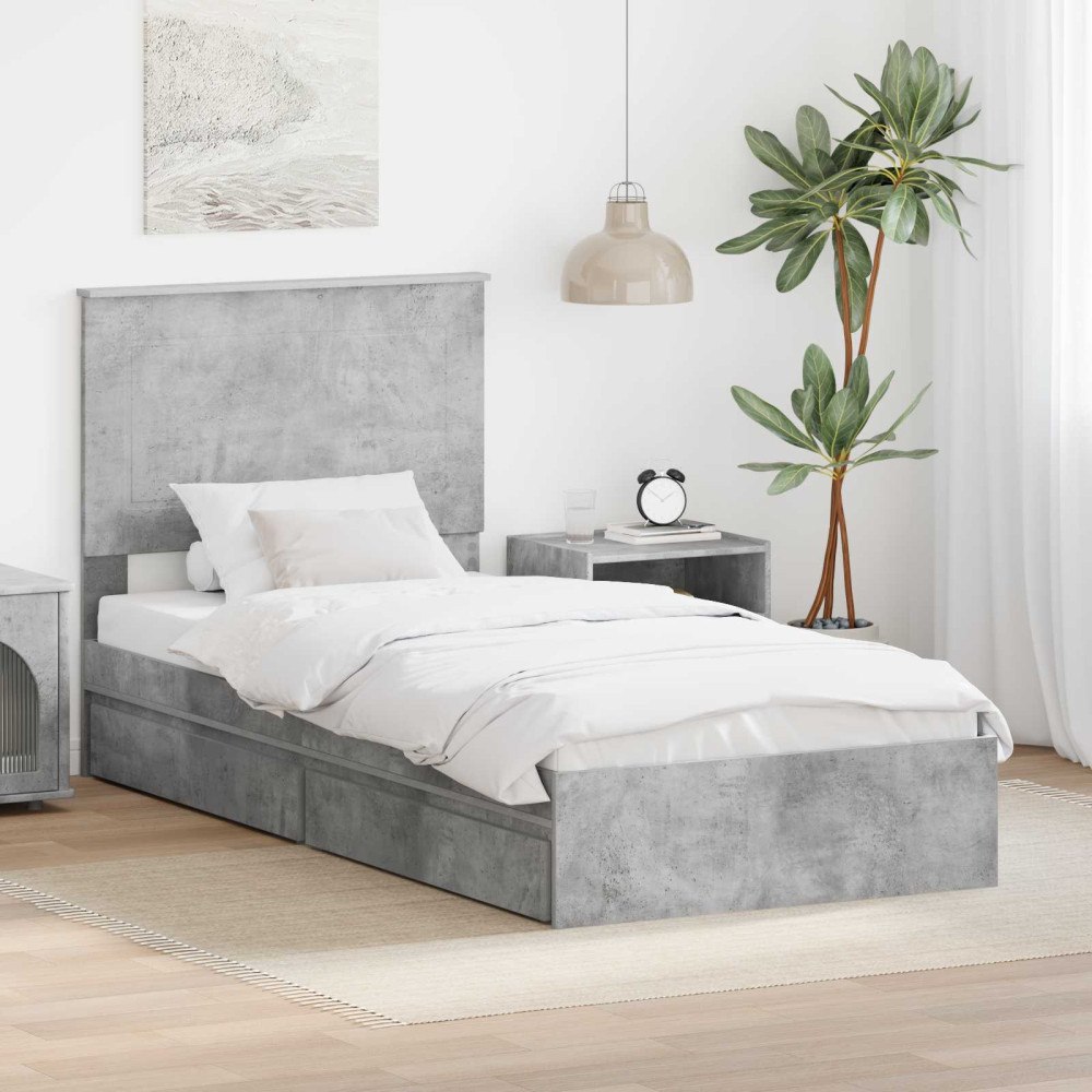 vidaXL Förvaringssäng med låda Betonggrå 90 x 190 cm Konstruerat trä