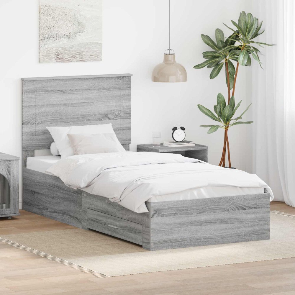 vidaXL Sängram Grå Sonoma och Silver 75 x 190 cm Konstruerat trä