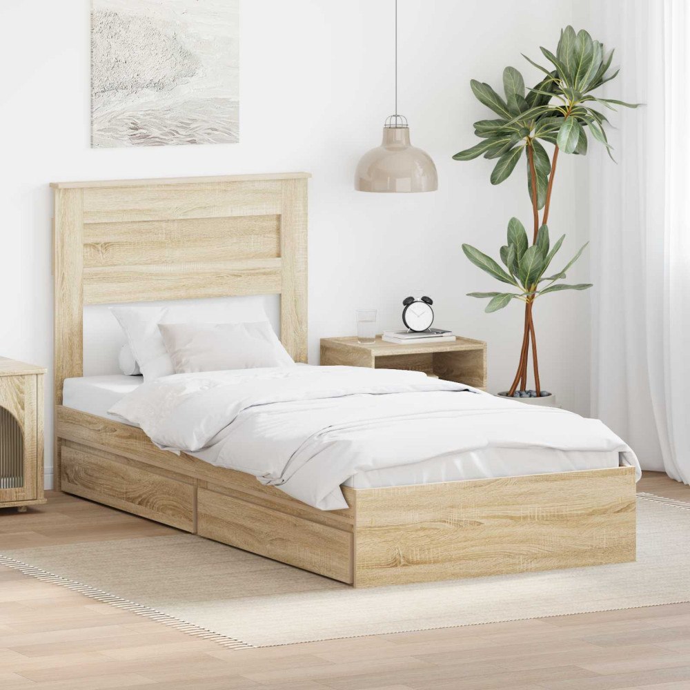 vidaXL Förvaringssäng med låda Sonoma-ek 100 x 200 cm Konstruerat trä