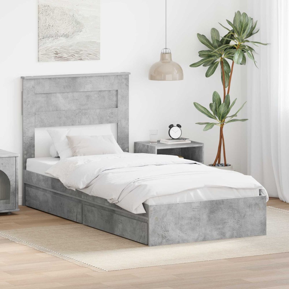 vidaXL Förvaringssäng med låda Betonggrå 90 x 190 cm Konstruerat trä