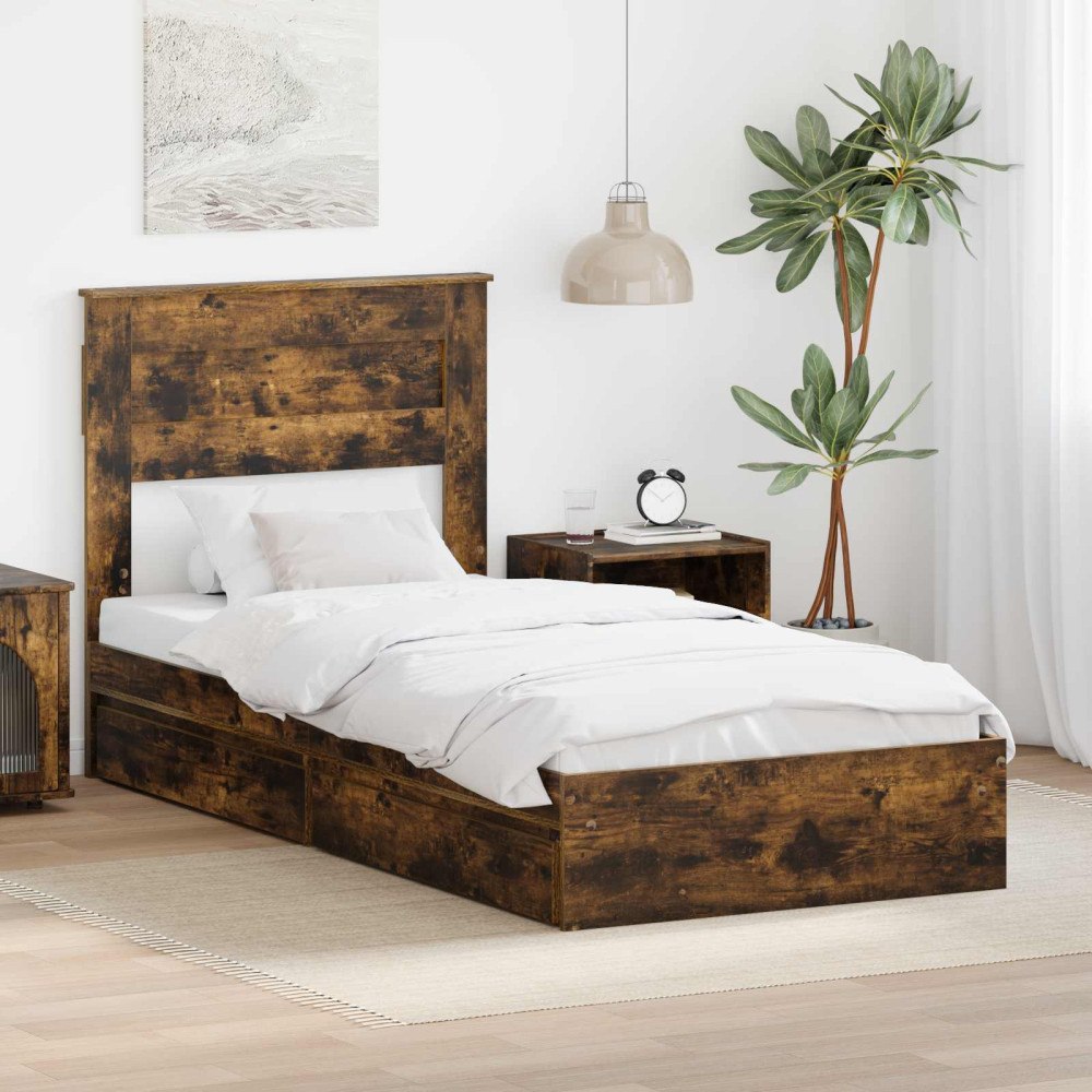 vidaXL Förvaringssäng med låda Rökt ek 90 x 190 cm Konstruerat trä