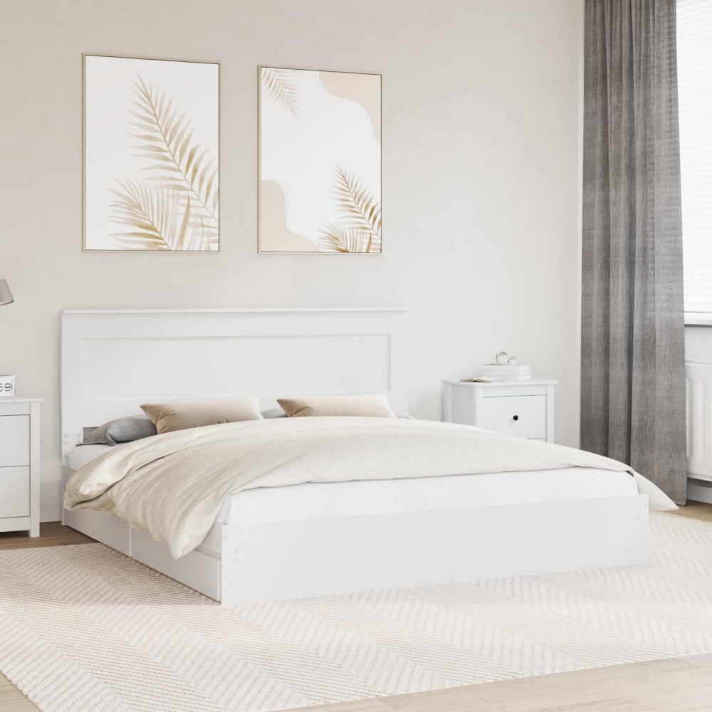 vidaXL Förvaringssäng med låda Vit 200 x 200 cm Konstruerat trä
