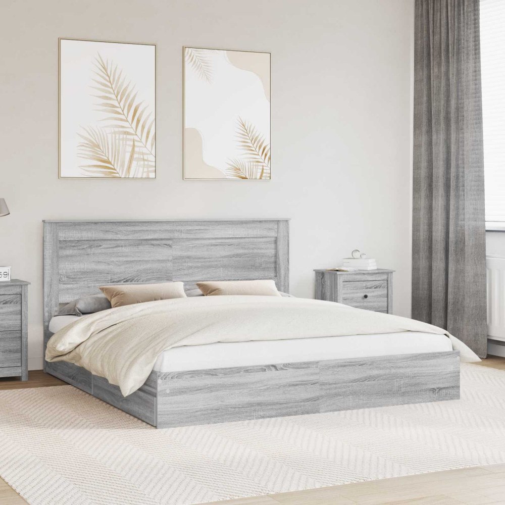 vidaXL Förvaringssäng med låda Grå Sonoma 200 x 200 cm Konstruerat trä