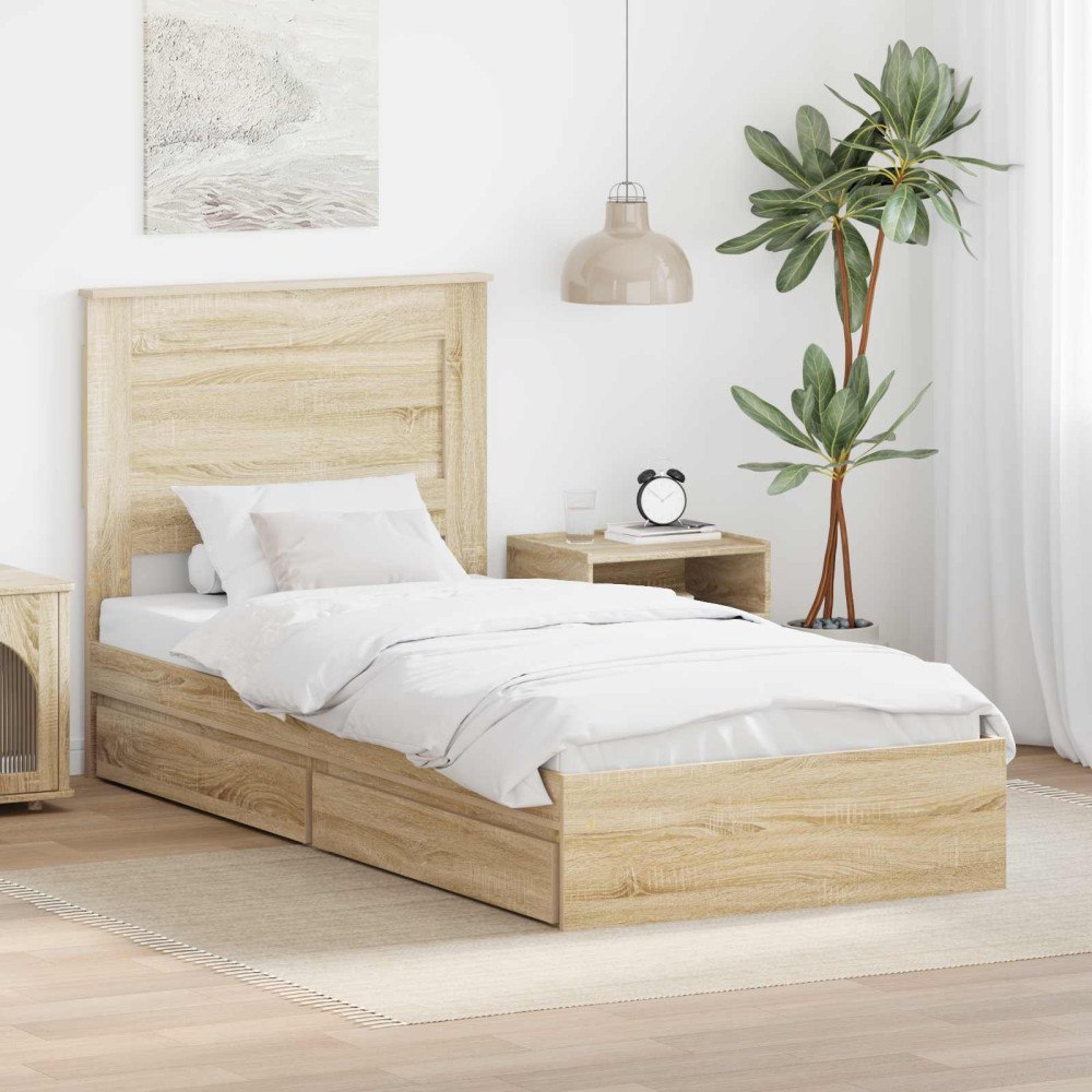 vidaXL Förvaringssäng med låda Sonoma-ek 100 x 200 cm Konstruerat trä