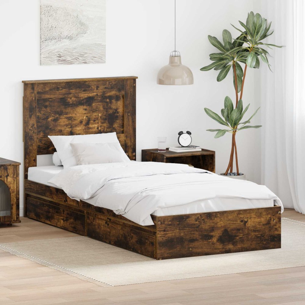 vidaXL Förvaringssäng med låda Rökt ek 75 x 190 cm Konstruerat trä