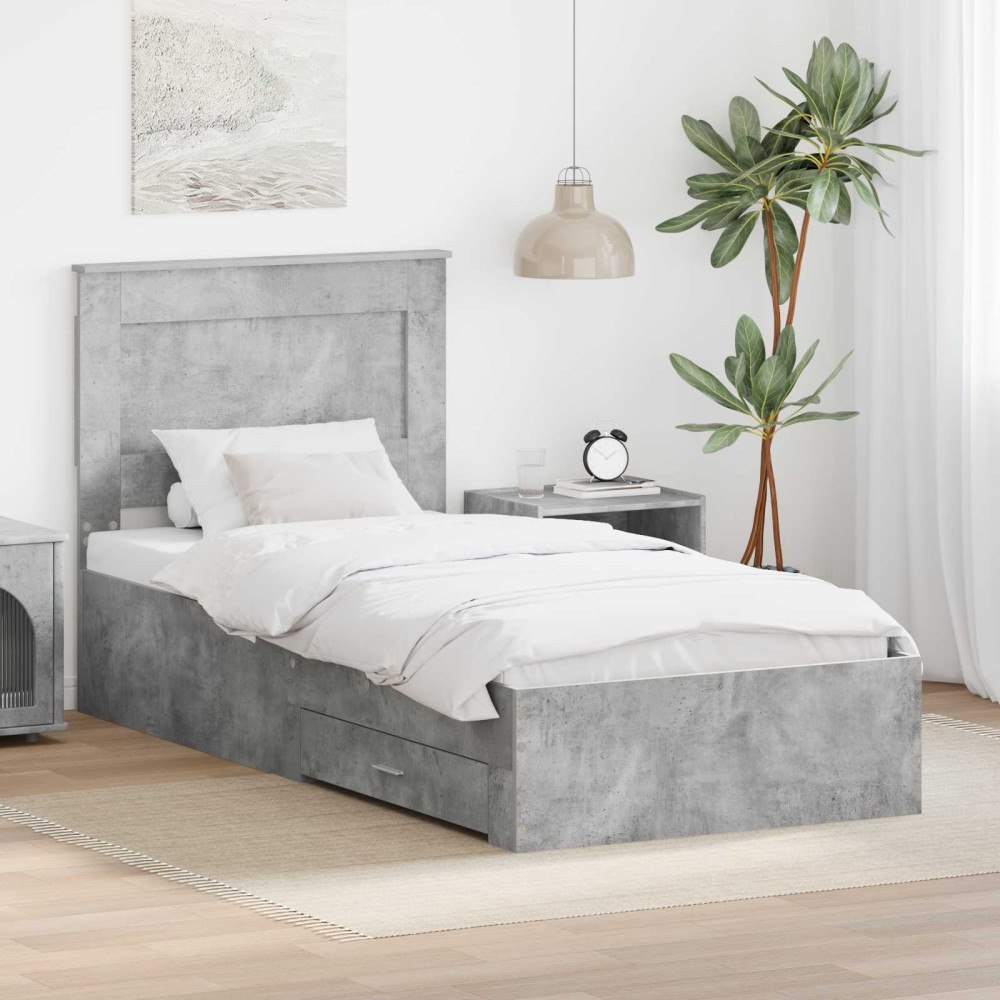vidaXL Sängram Betong Grå och Silver 75 x 190 cm Konstruerat trä