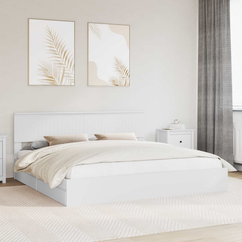 vidaXL Förvaringssäng med låda Vit 200 x 200 cm Konstruerat trä