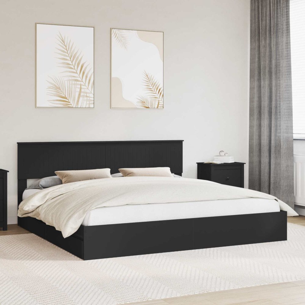 vidaXL Förvaringssäng med låda Svart 200 x 200 cm Konstruerat trä