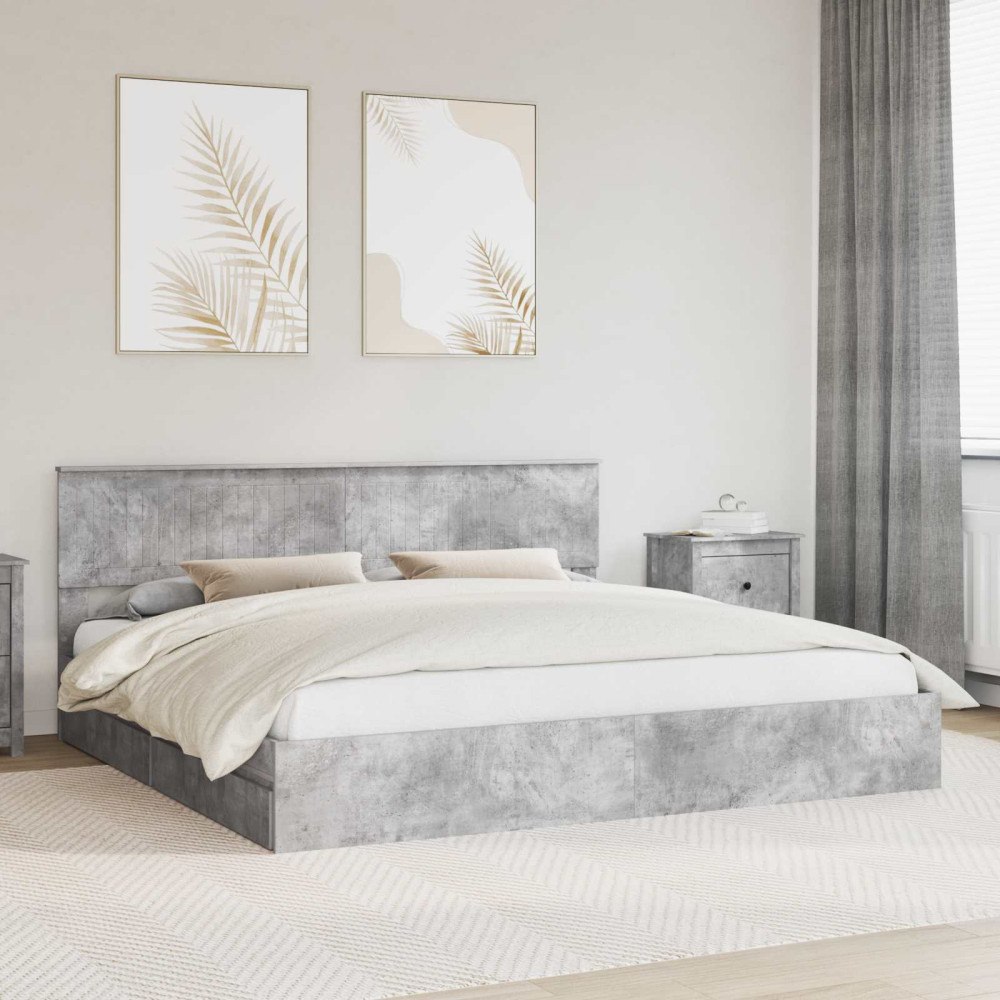 vidaXL Förvaringssäng med låda Betonggrå 200 x 200 cm Konstruerat trä