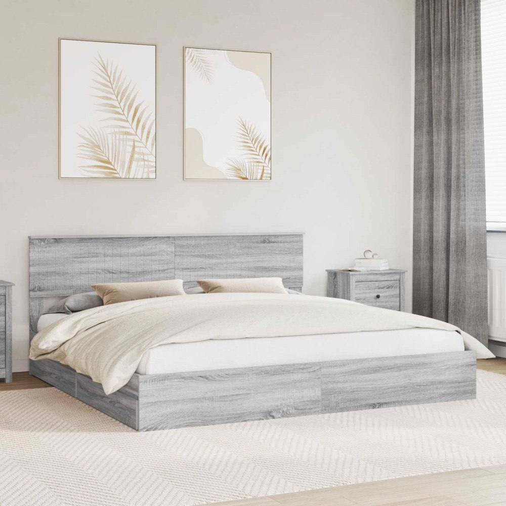 vidaXL Förvaringssäng med låda Grå Sonoma 200 x 200 cm Konstruerat trä