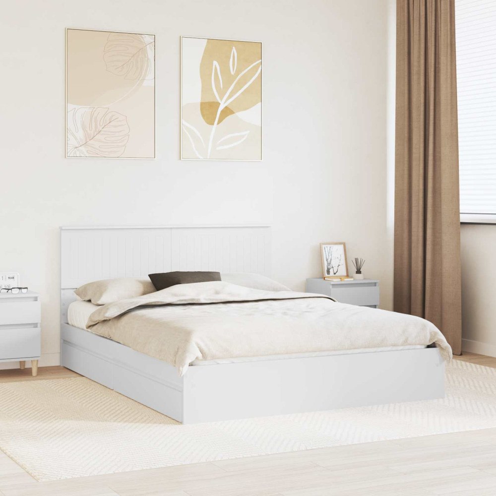 vidaXL Förvaringssäng med låda Vit 150 x 200 cm Konstruerat trä