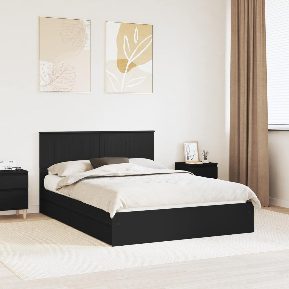 vidaXL Förvaringssäng med låda Svart 135 x 190 cm Konstruerat trä