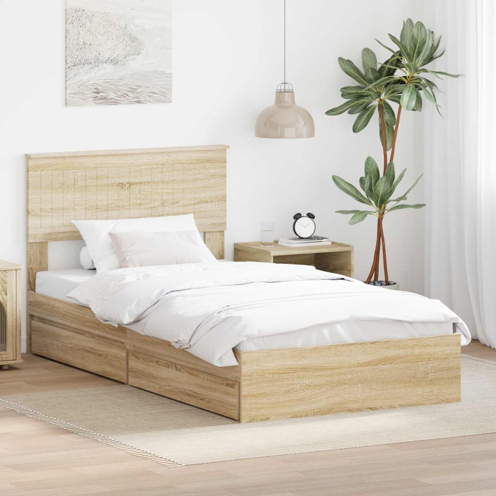 vidaXL Förvaringssäng med låda Sonoma-ek 100 x 200 cm Konstruerat trä