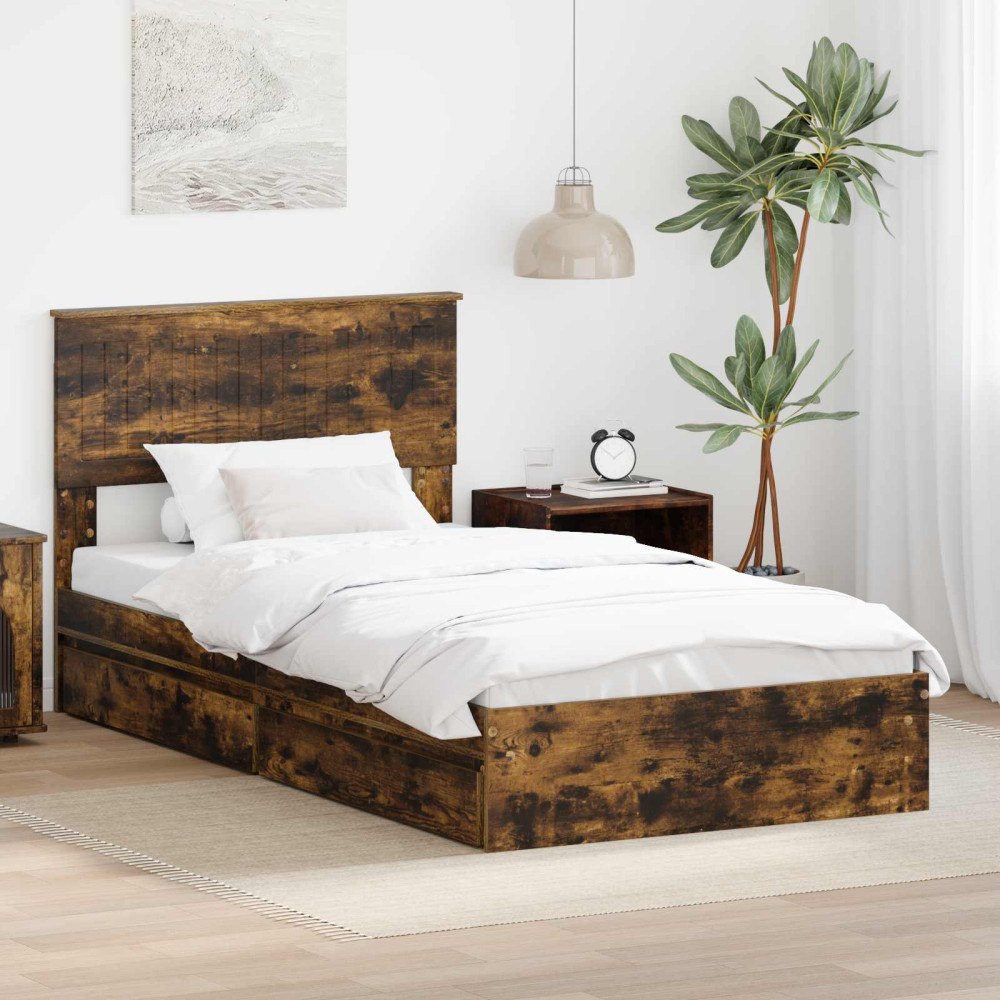 vidaXL Förvaringssäng med låda Rökt ek 100 x 200 cm Konstruerat trä