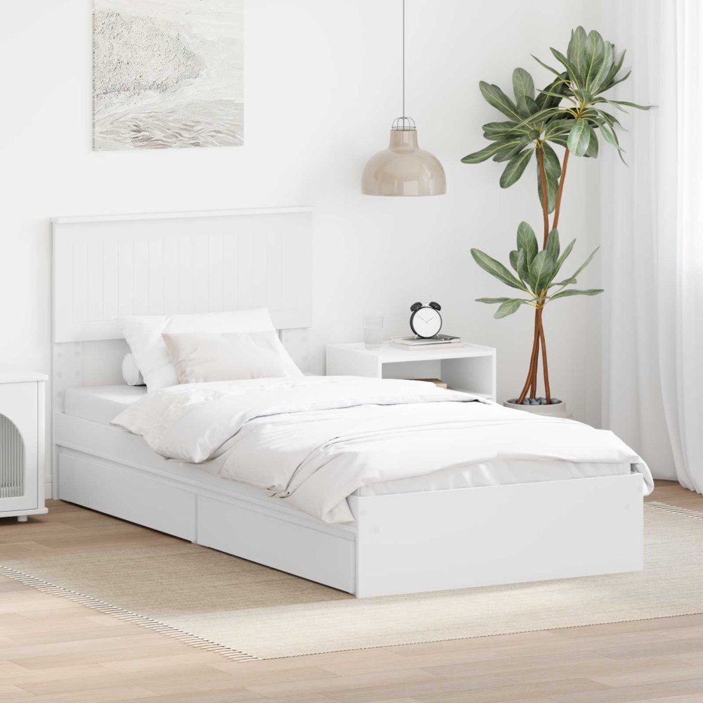 vidaXL Förvaringssäng med låda Vit 90 x 200 cm Konstruerat trä